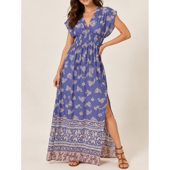 NATURAL LIFE Dresses & Skirts - NATURAL LIFE Nadia Blue Paisley Floral Tie Back Halter Maxi Dress SZ XL Boho